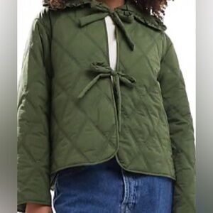 ASOS Army Green Quilt Jacket w/ Front bow Tie Closure. Size Small (UK 10; US 6)